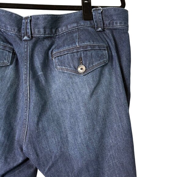 Loft Women's Modern Flare Dark Wash Envelope Pockets Cuffed Jeans Size 14 - Picture 8 of 14